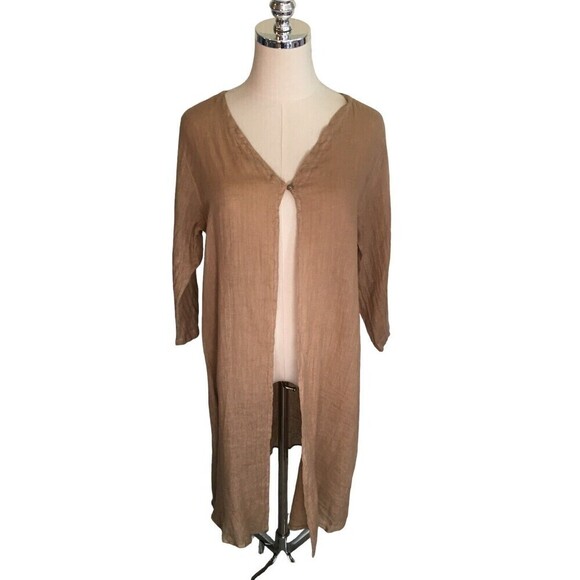 Click By Color Me Cotton Tan Size Small Duster Women’s Tan 100% Linen - Picture 1 of 6